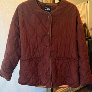 Zara Women's Puffer Jacket - Deep Burgundy